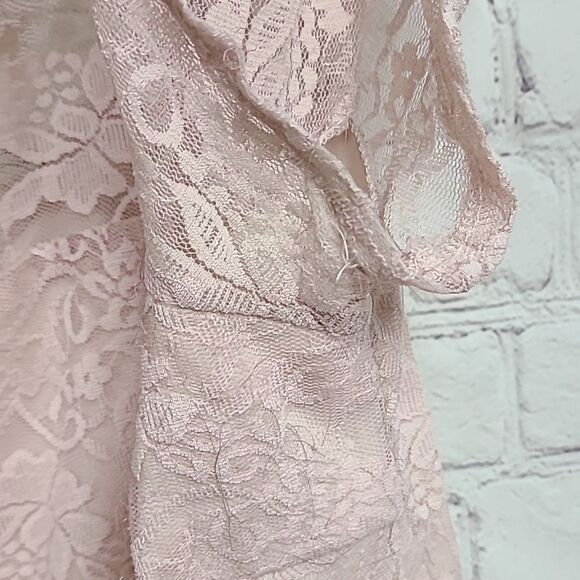 Forever 21 Plus Sz 3X Pink Stretch Lace Illusion Neckline Cut Out Peplum Blouse - Picture 6 of 8